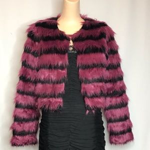 Magenta and Black stripe faux fur
